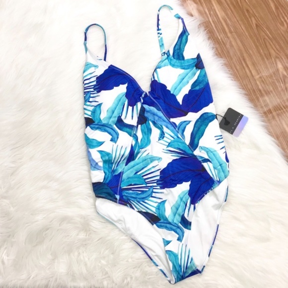NWT LA Hearts Blue Tropic Open Back One Piece Swim - Picture 6 of 8